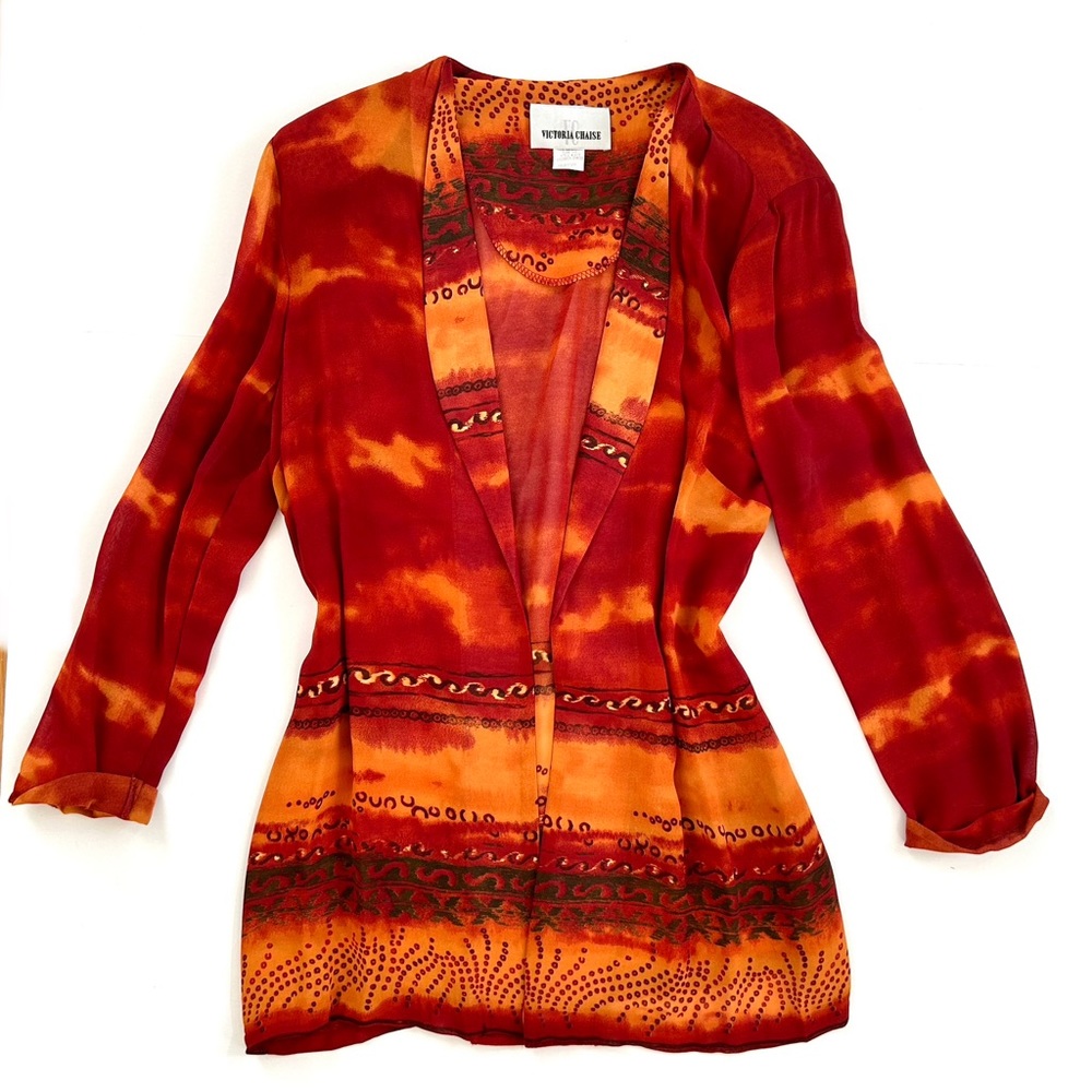 Victoria Chaise Open Front Lightweight Sunset Semi Sheer Jacket Size Medium